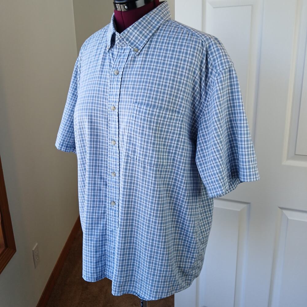 Eddie Bauer Short-Sleeve Button-Up Shirt Men's XL blue checks plaid cotton - Picture 2 of 16